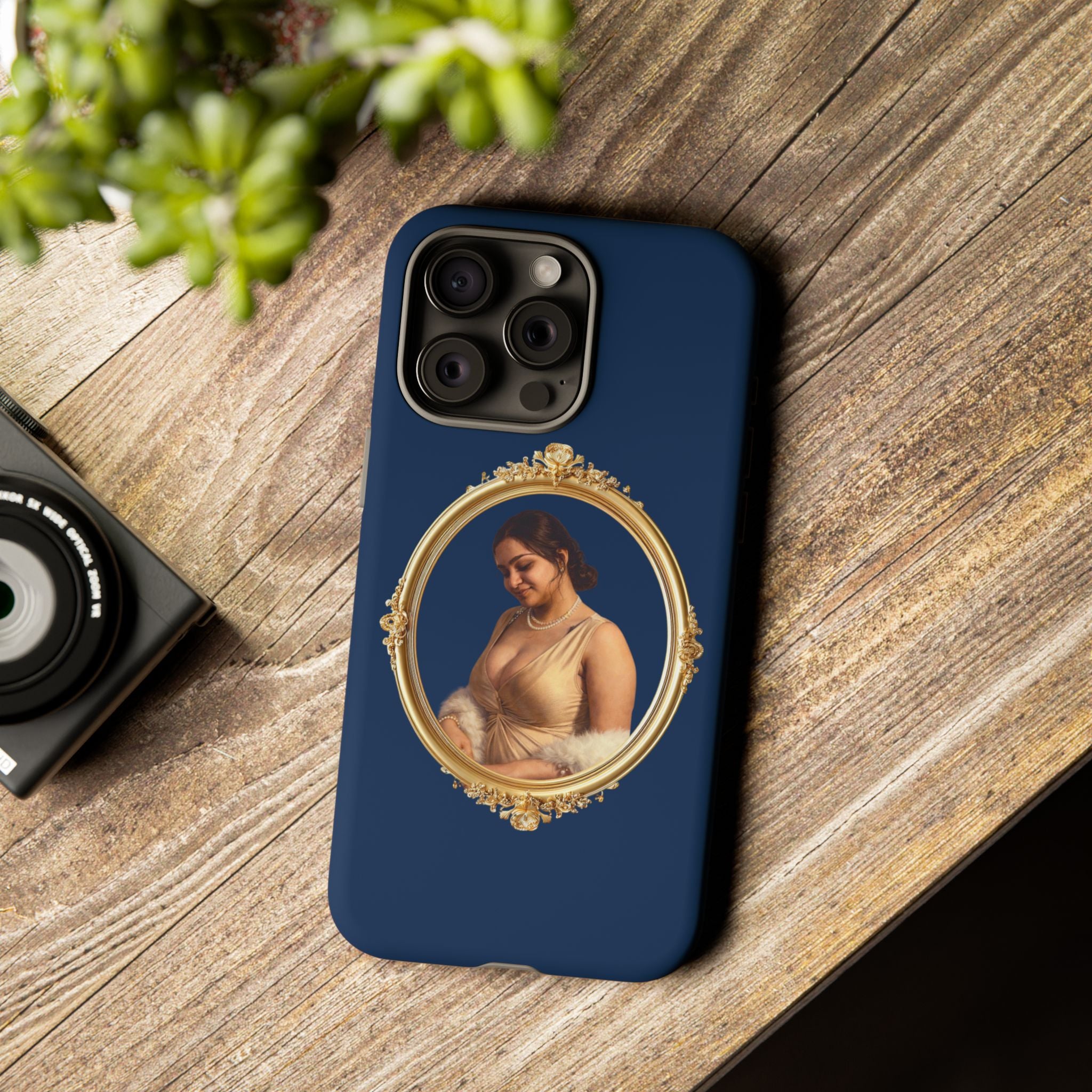 Vintage Portrait Phone Case — Elegant Gold Frame on Navy