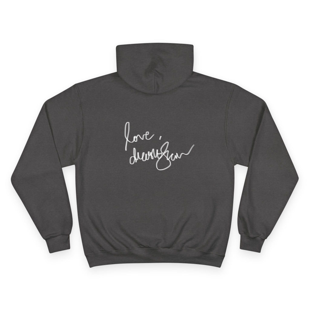Champion Hoodie — Vintage Reclining Muse Graphic Hoodie with 'love, dunneGaur' Script