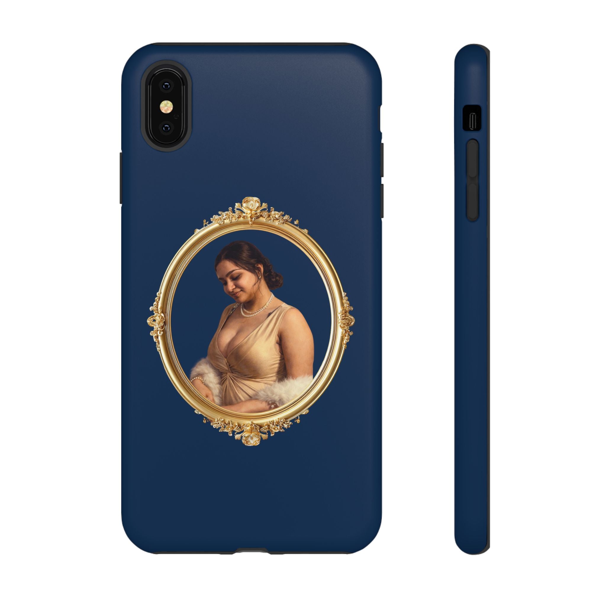 Vintage Portrait Phone Case — Elegant Gold Frame on Navy