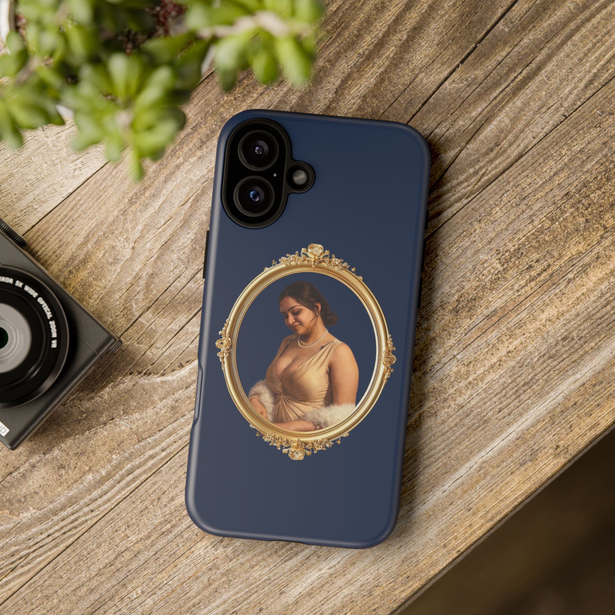 Vintage Portrait Phone Case — Elegant Gold Frame on Navy