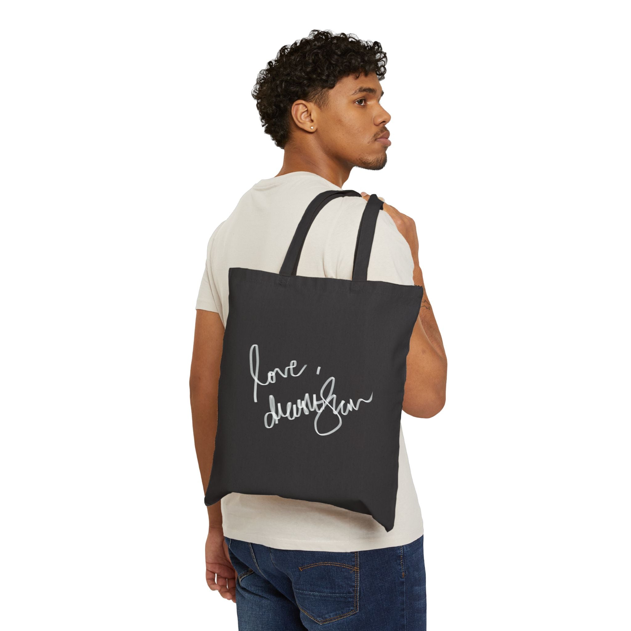 Photo Portrait Canvas Tote — "Love, [Signature]" Stylish Everyday Shoulder Bag