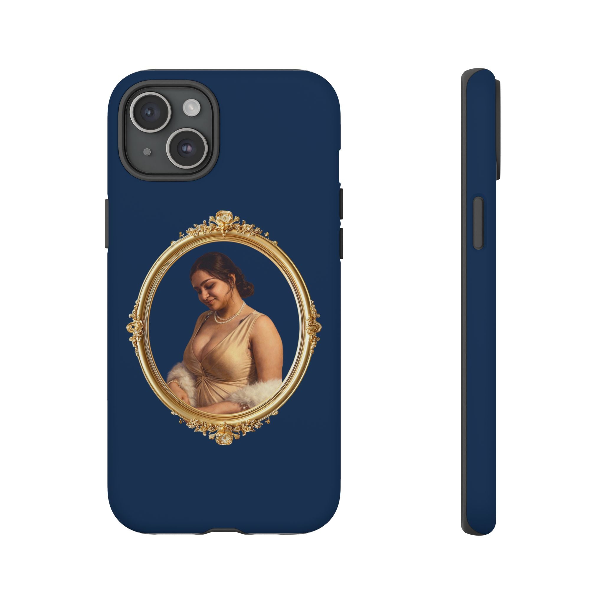 Vintage Portrait Phone Case — Elegant Gold Frame on Navy