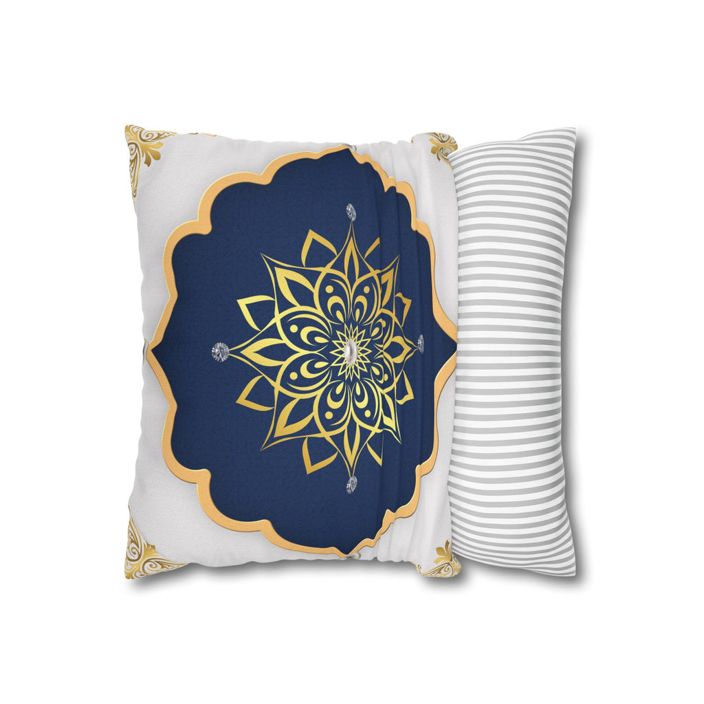 Gold & Navy Mandala Pillowcase — Decorative Square Throw Pillow Cover
