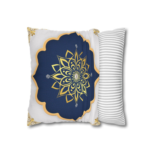 WWBH Gold & Navy Mandala Pillowcase — Decorative Square Throw Pillow Cover