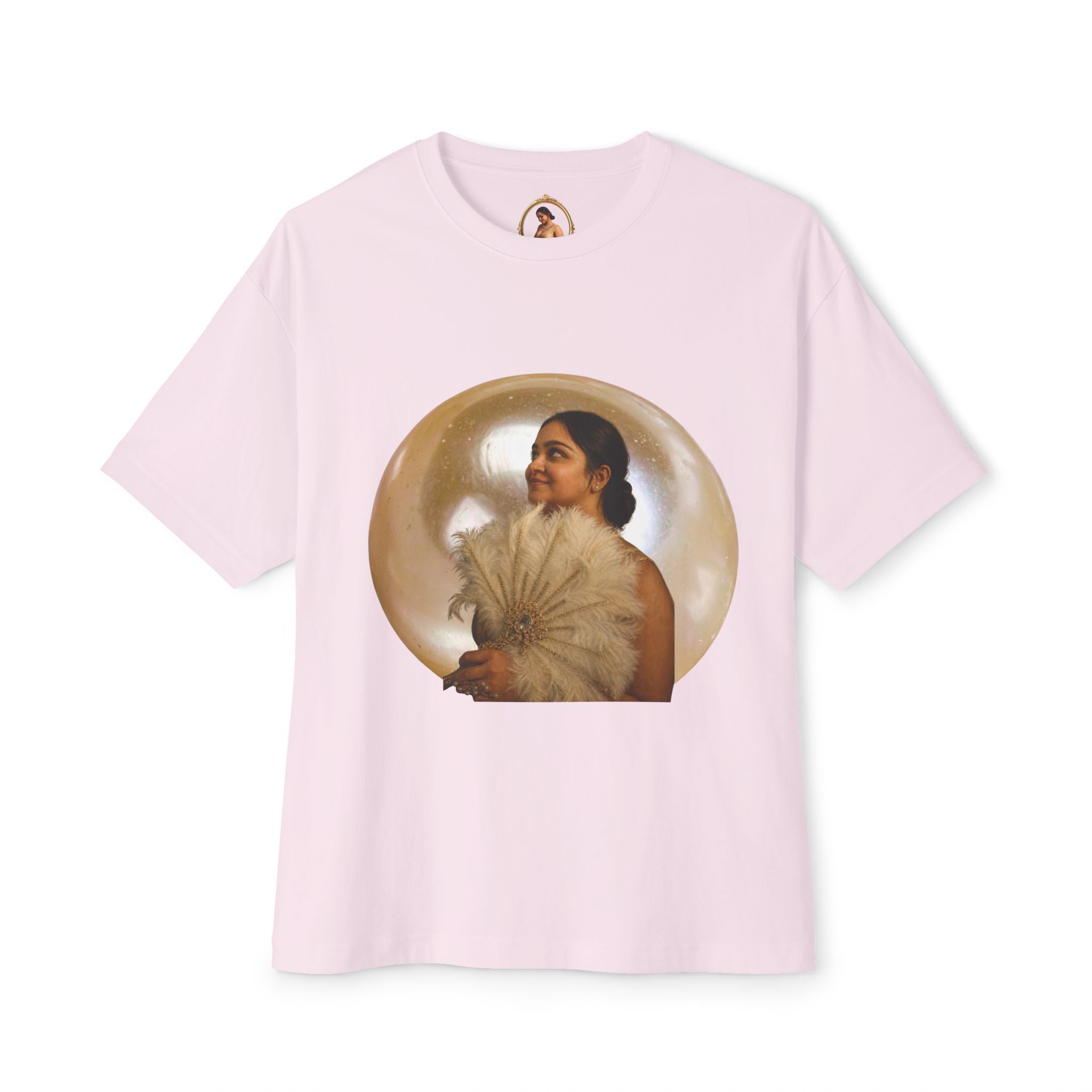 Vintage Portrait Tee — Woman with Fan Graphic Boxy T-Shirt