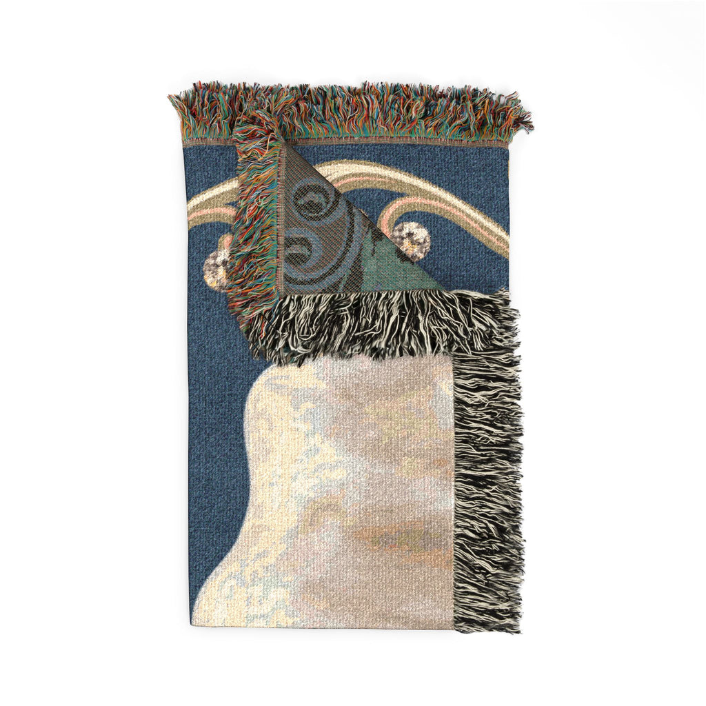 Ornate Woven Throw Blanket — Baroque Navy Floral Medallion