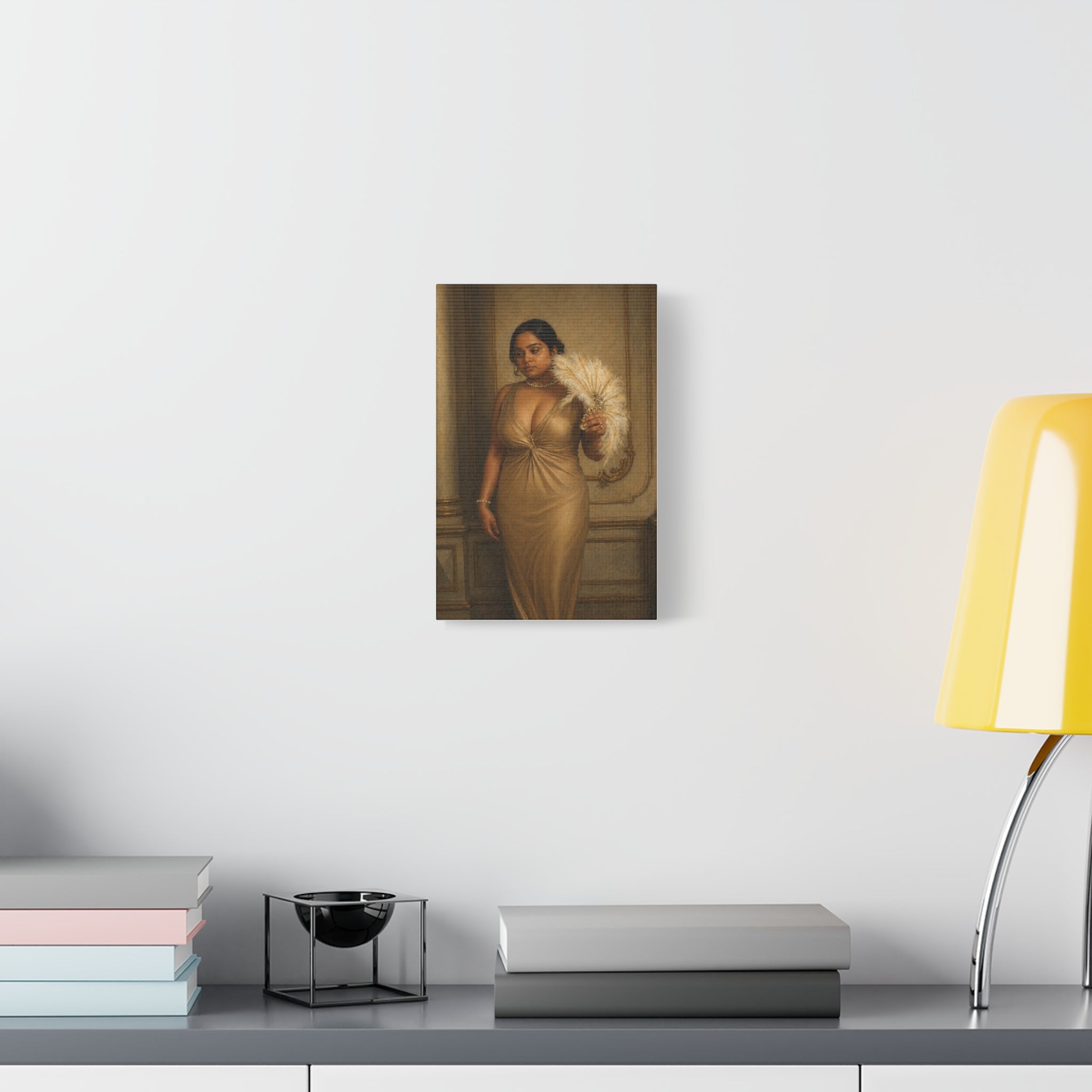 Classic Canvas Portrait Art Print — Elegant Woman in Gold Gown