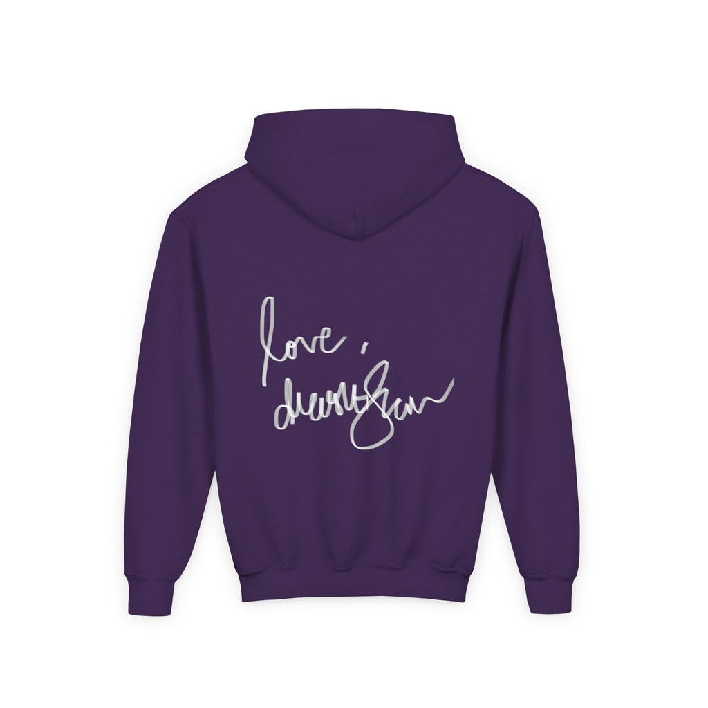 Youth Hoodie — Vintage Dancer Floral Graphic with “We Will Be Home” Back Script