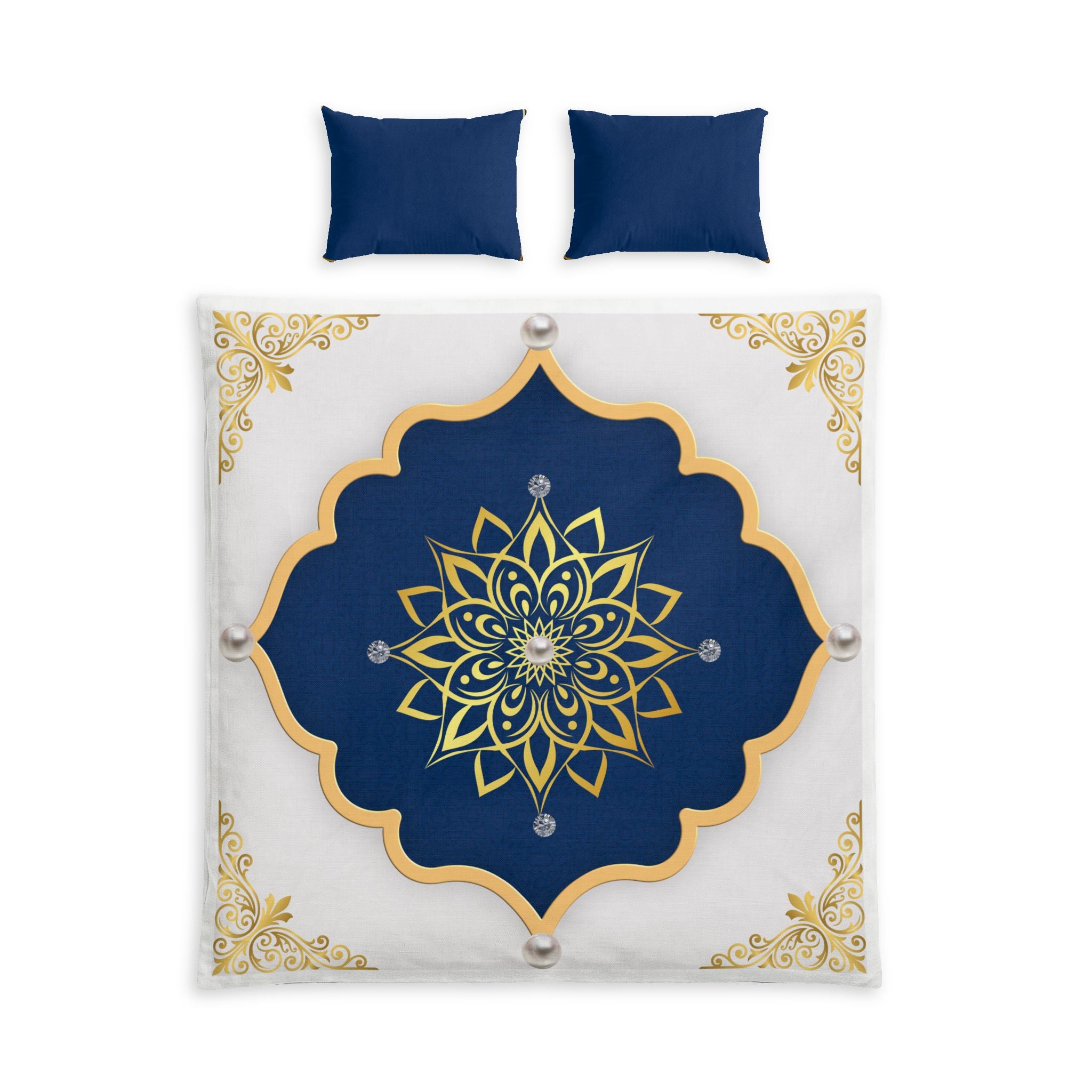 Mandala Cotton Bed Set — Navy & Gold Decorative Duvet Cover