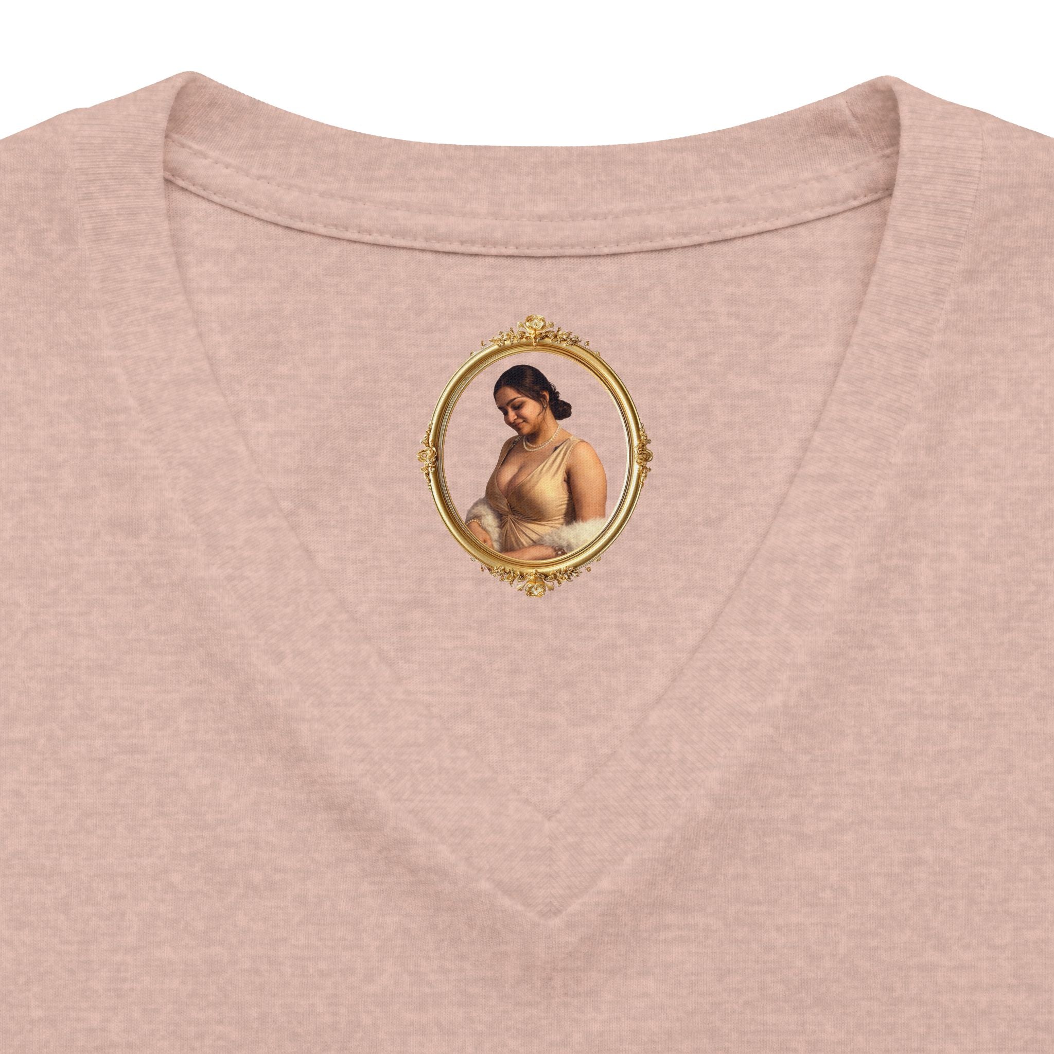 Floral Portrait V‑Neck Tee — Vintage Woman in Magnolia Print