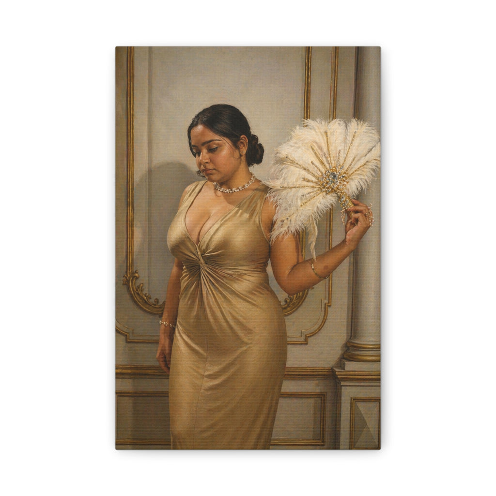 Vintage Glamour Canvas Print — Elegant Woman in Gold Gown Art