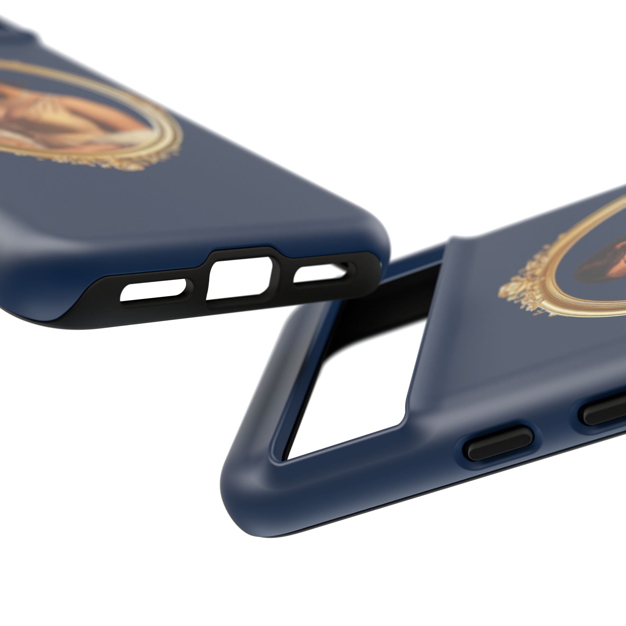 Vintage Portrait Phone Case — Elegant Gold Frame on Navy