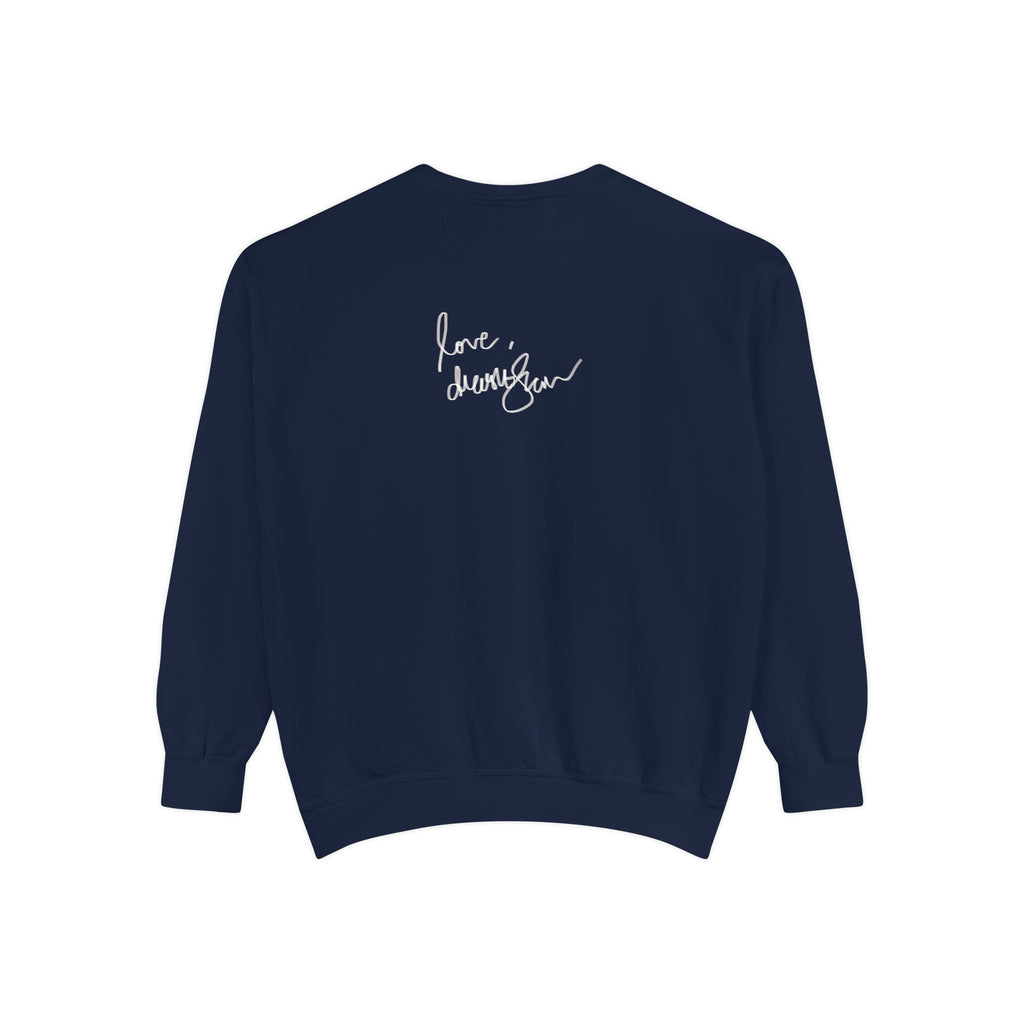 Drashti Vintage Portrait Sweatshirt — "Love, Drashti" Script Back