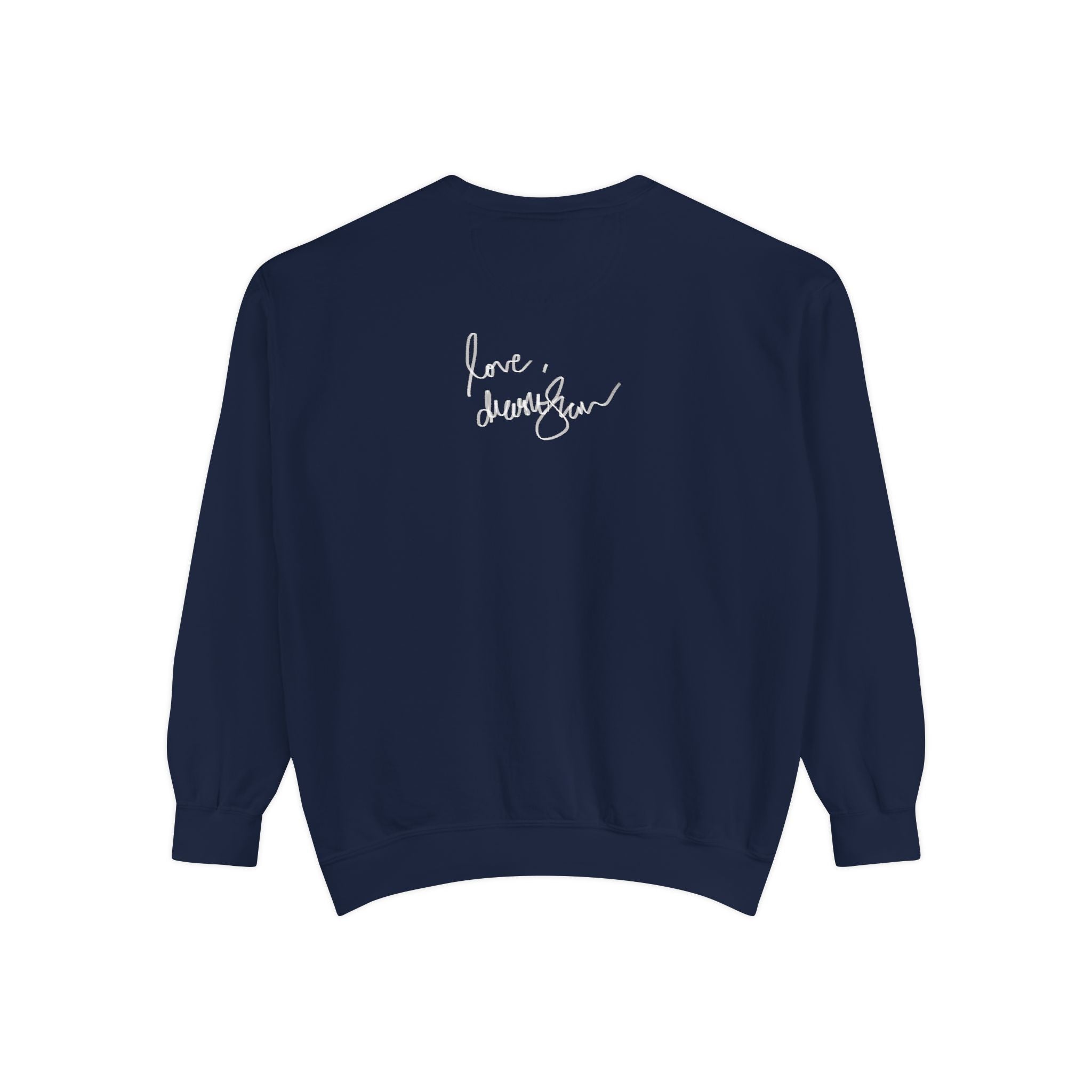 Vintage Portrait Sweatshirt — "Love, Always" Script Back