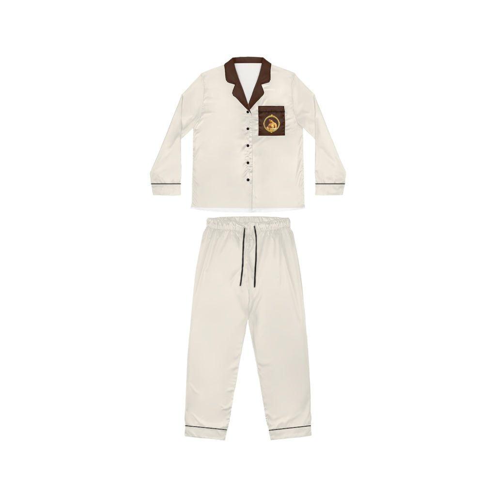Ivory Satin Pajama Set with Chocolate Trim — Women's Luxury Sleepwear