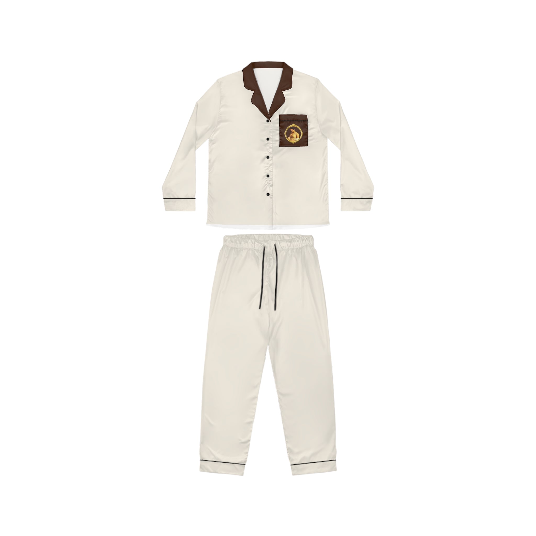 Ivory Satin Pajama Set with Chocolate Trim — Women's Luxury Sleepwear