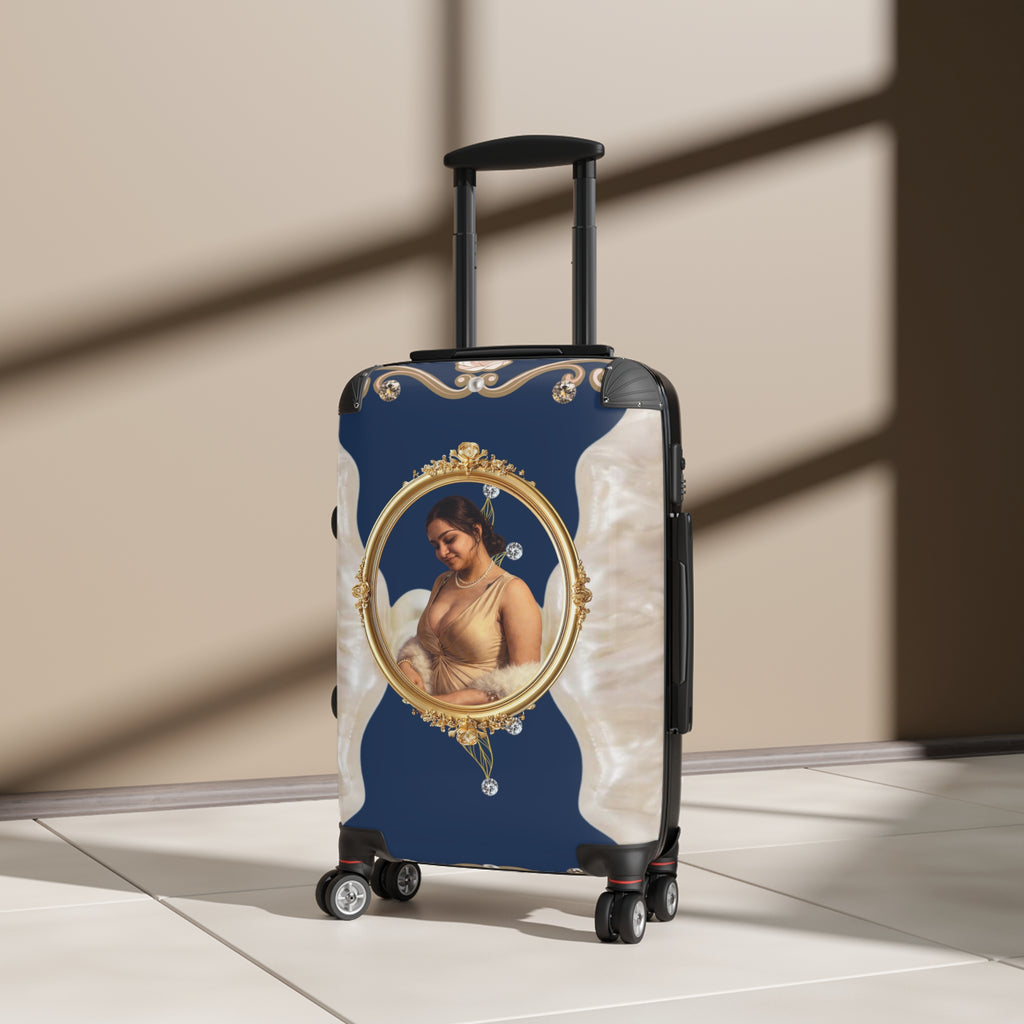Drashti Navy Suitcase — Elegant Travel Carry-On with Pearl and Diamond Motif