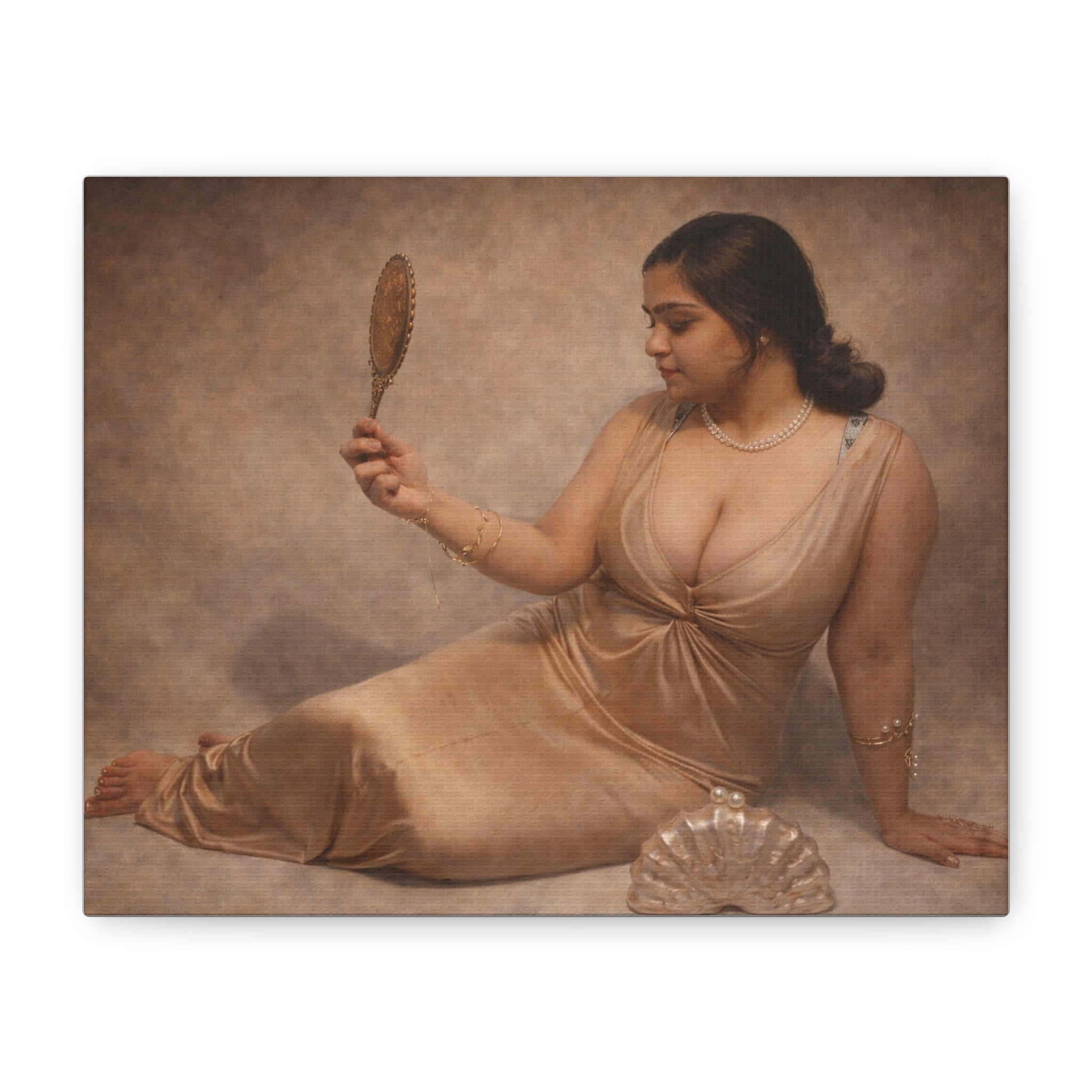 Classic Nude Art Canvas Print — Reclining Woman with Mirror
