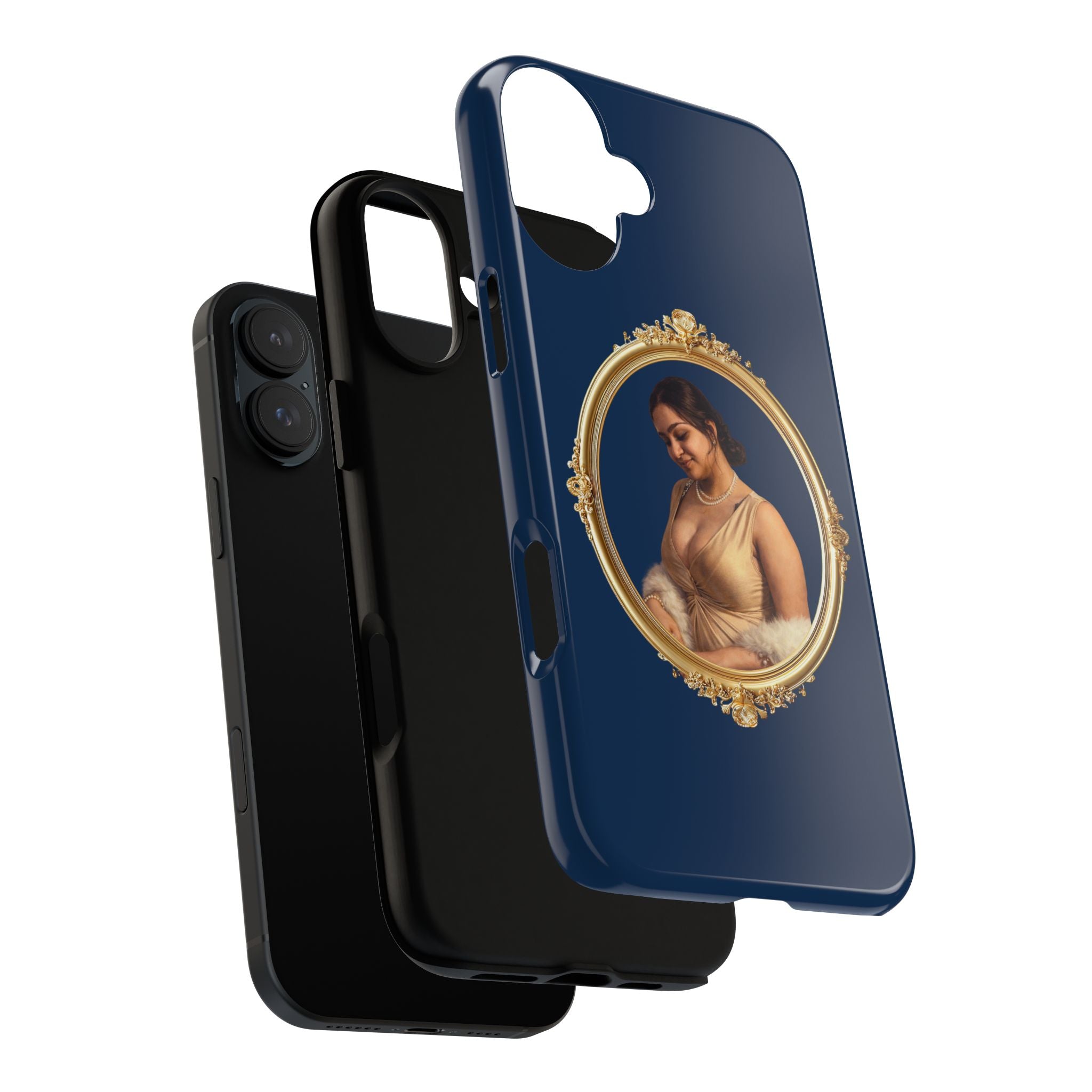 Vintage Portrait Phone Case — Elegant Gold Frame on Navy