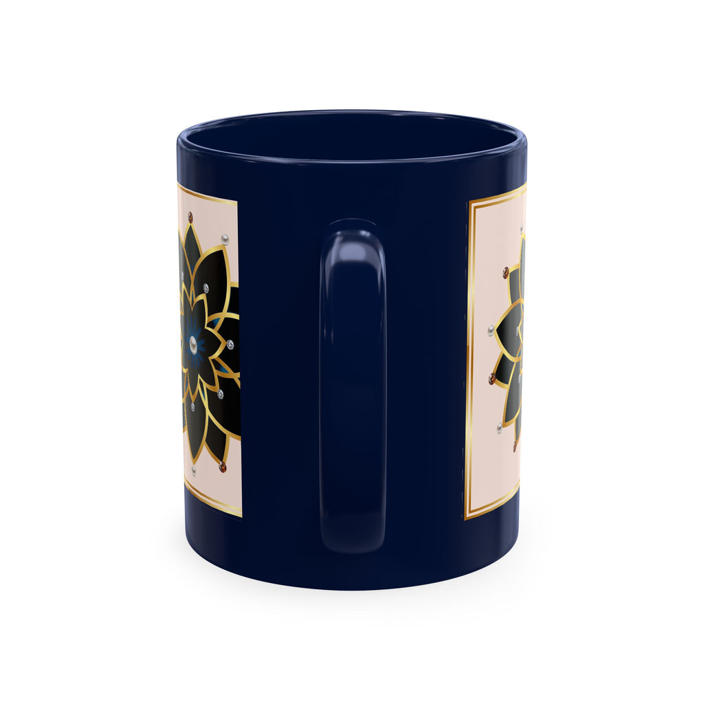 Ceramic Mug — Elegant Black & Gold Floral Mandala Design
