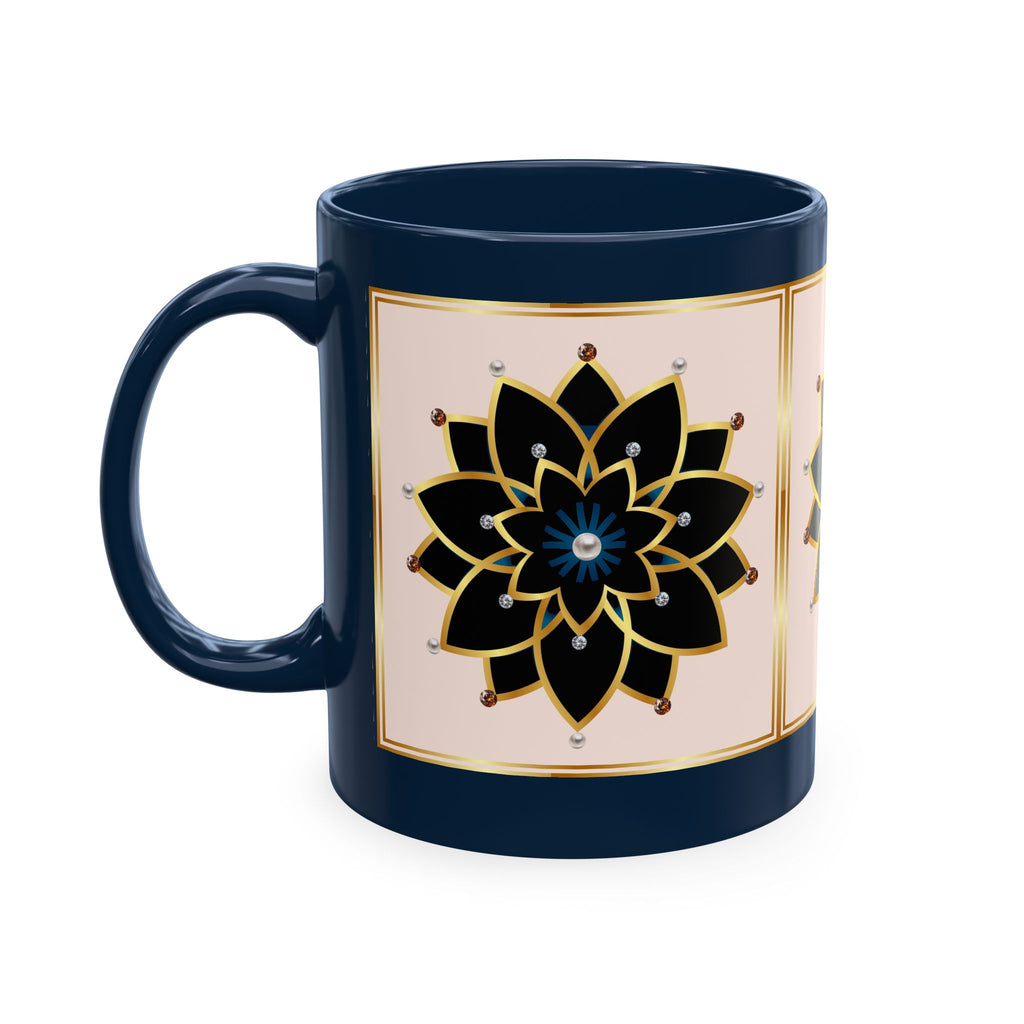 Ceramic Mug — Elegant Black & Gold Floral Mandala Design