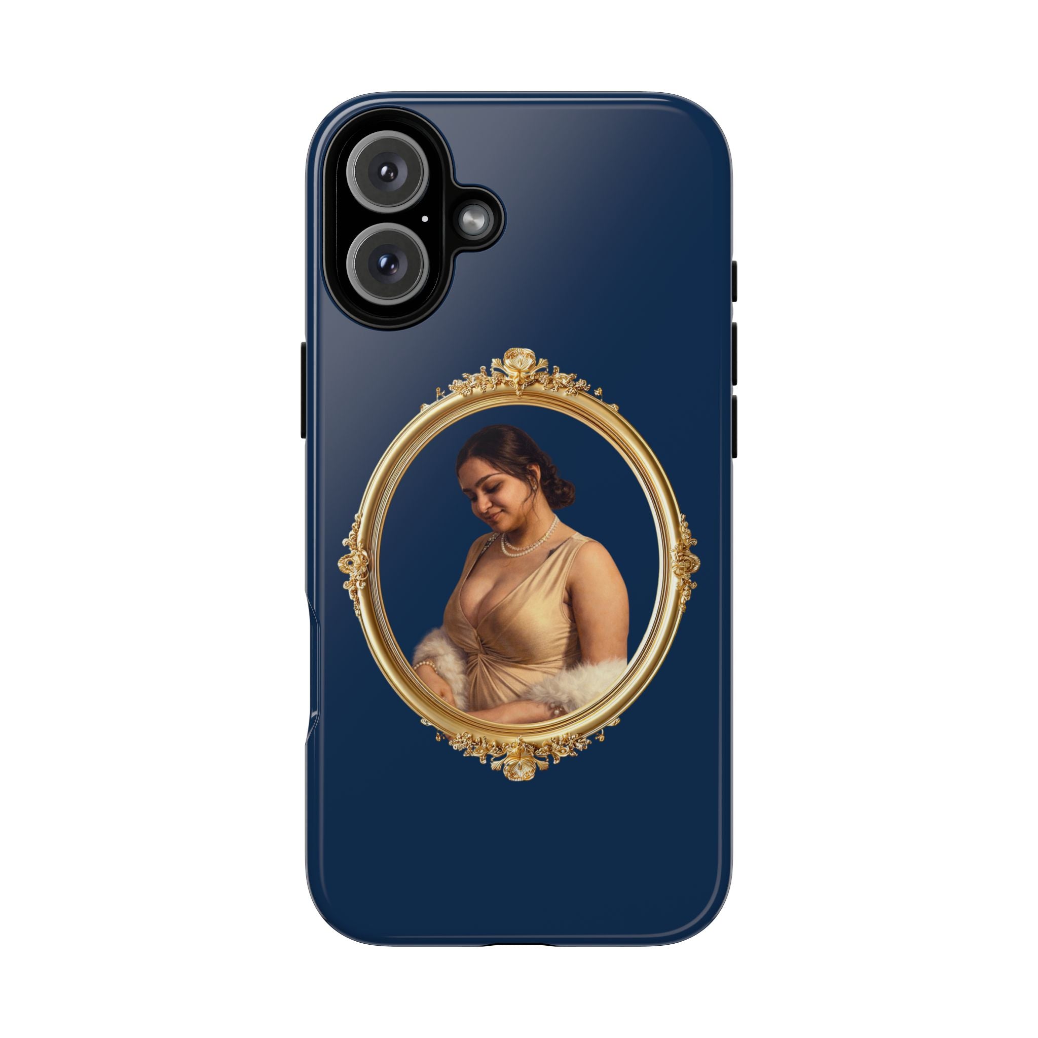 Vintage Portrait Phone Case — Elegant Gold Frame on Navy