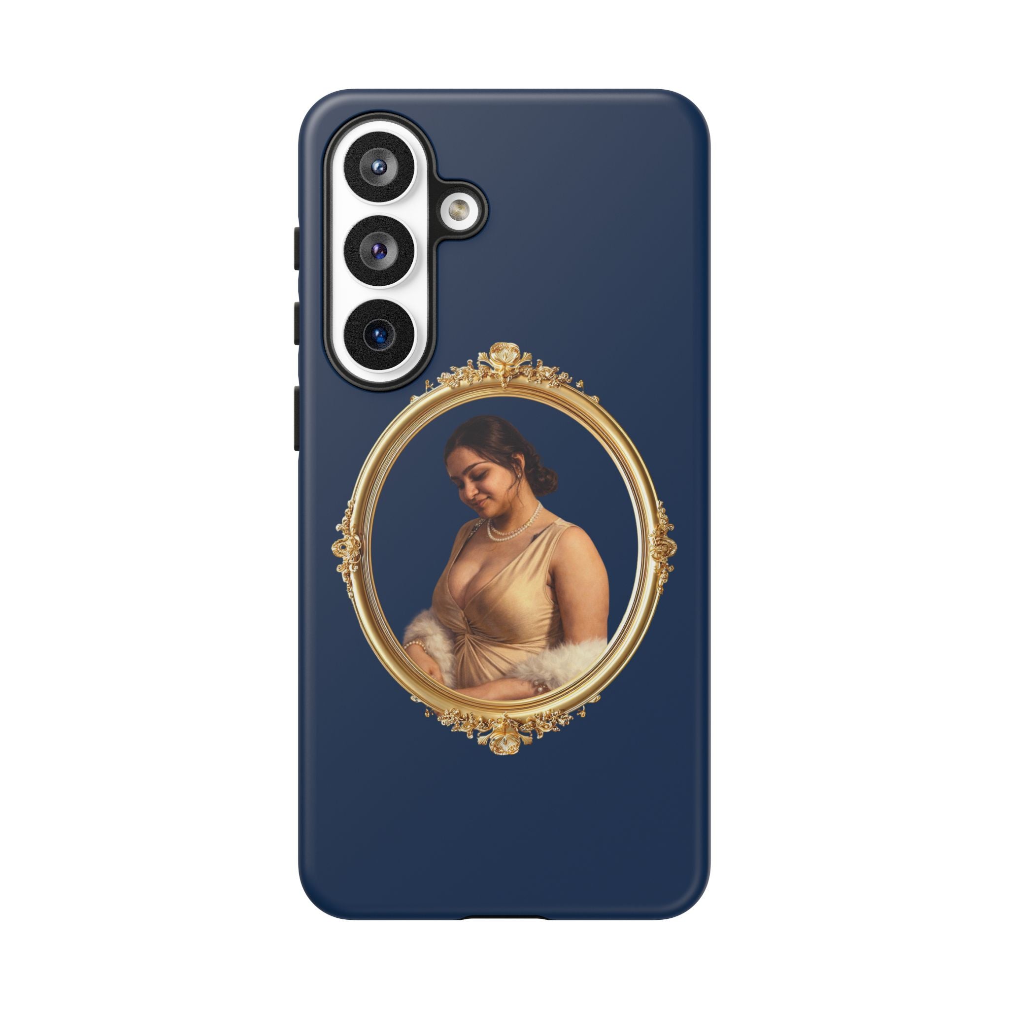 Vintage Portrait Phone Case — Elegant Gold Frame on Navy