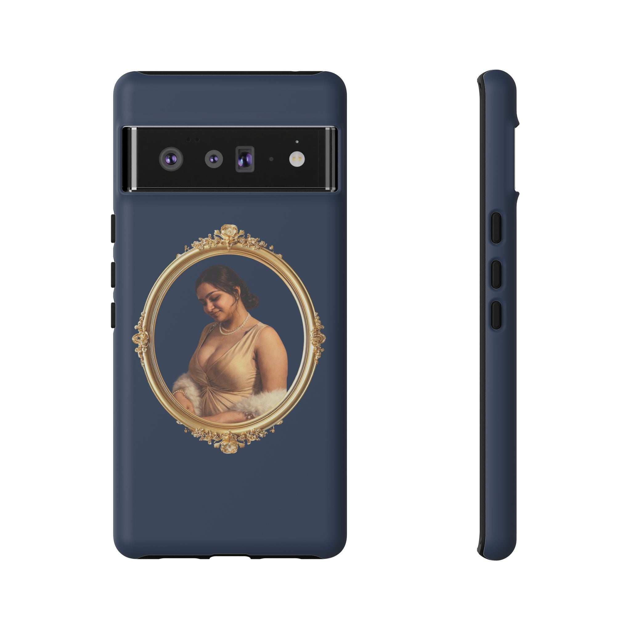 Vintage Portrait Phone Case — Elegant Gold Frame on Navy