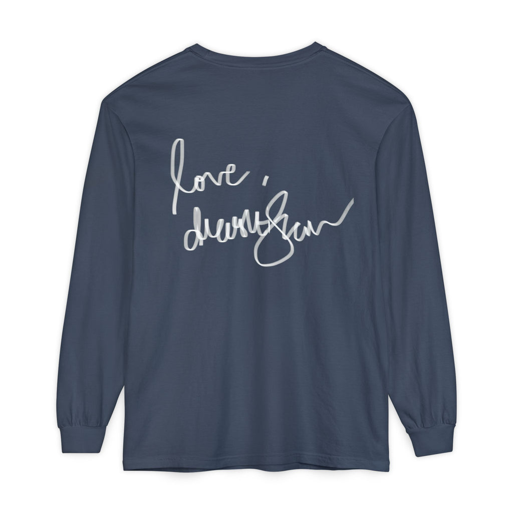 Shell Portrait Long Sleeve Tee — “We Will Be Home” Back Script