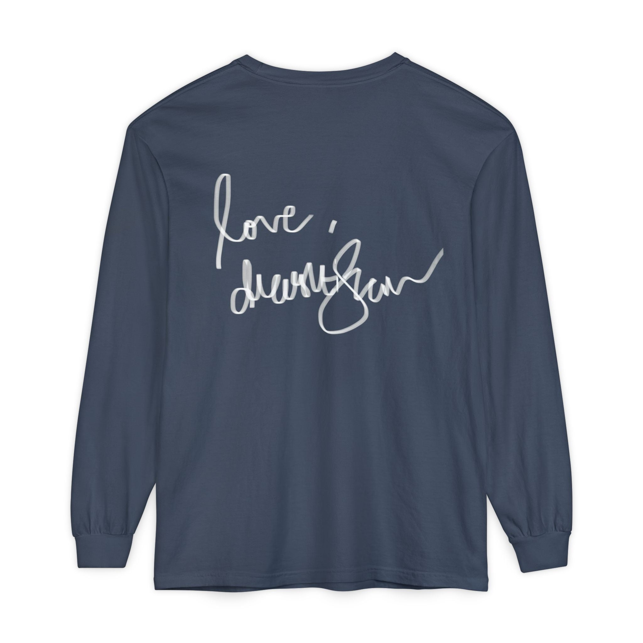 Shell Portrait Long Sleeve Tee — “We Will Be Home” Back Script