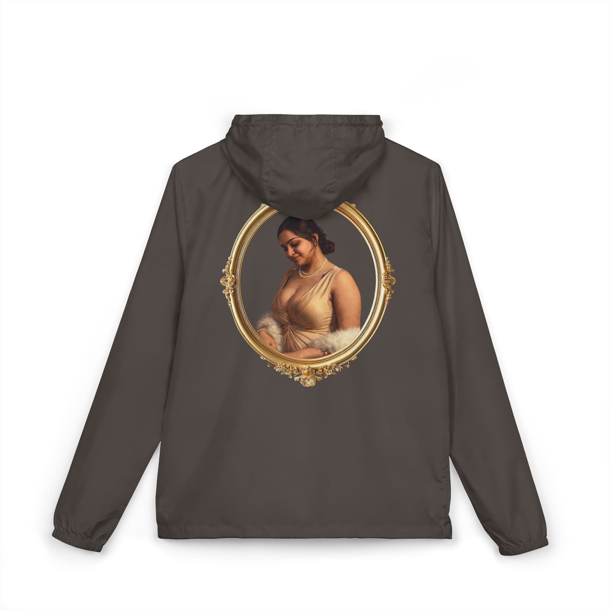 Portrait Frame Windbreaker Jacket — Vintage Painted Woman Print