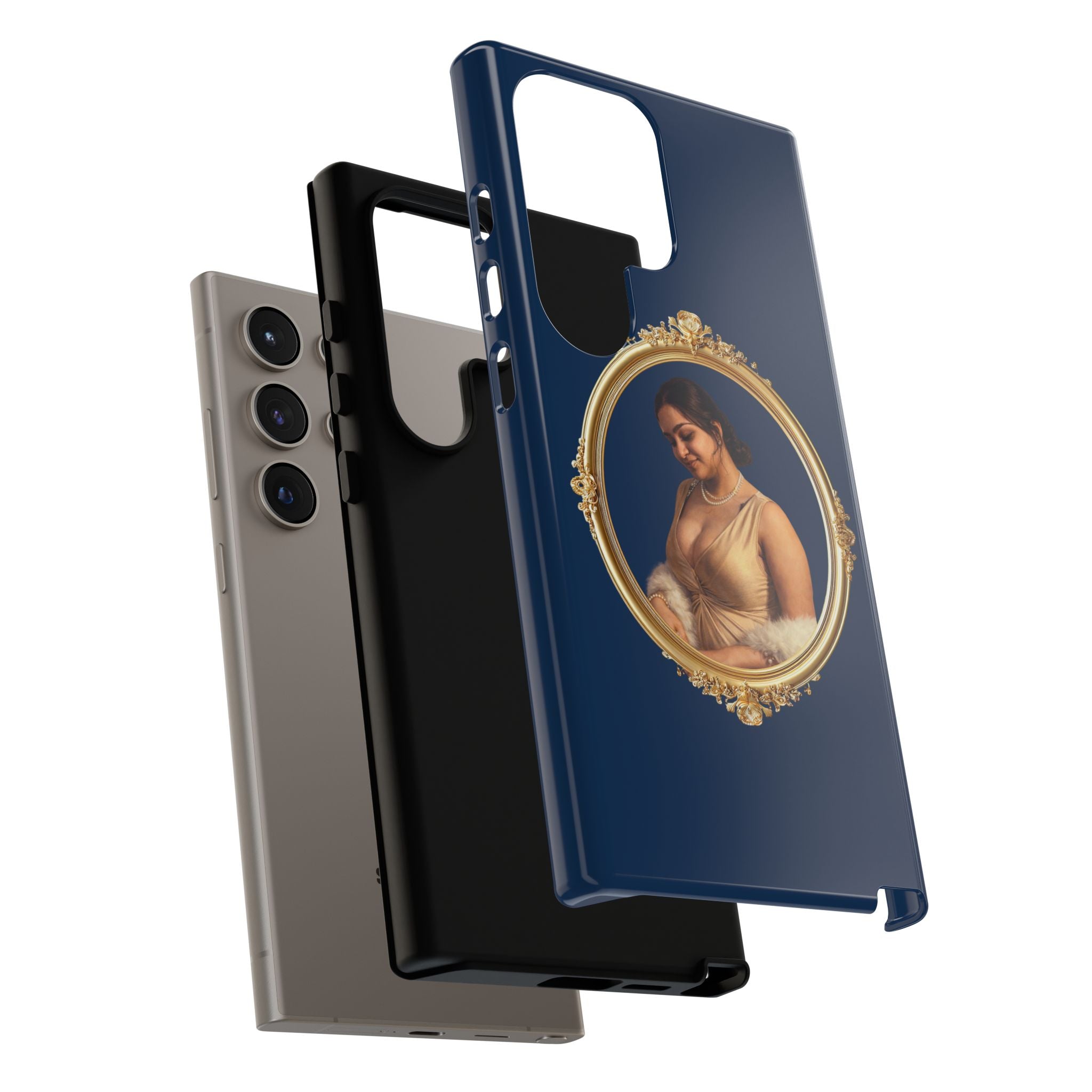 Vintage Portrait Phone Case — Elegant Gold Frame on Navy