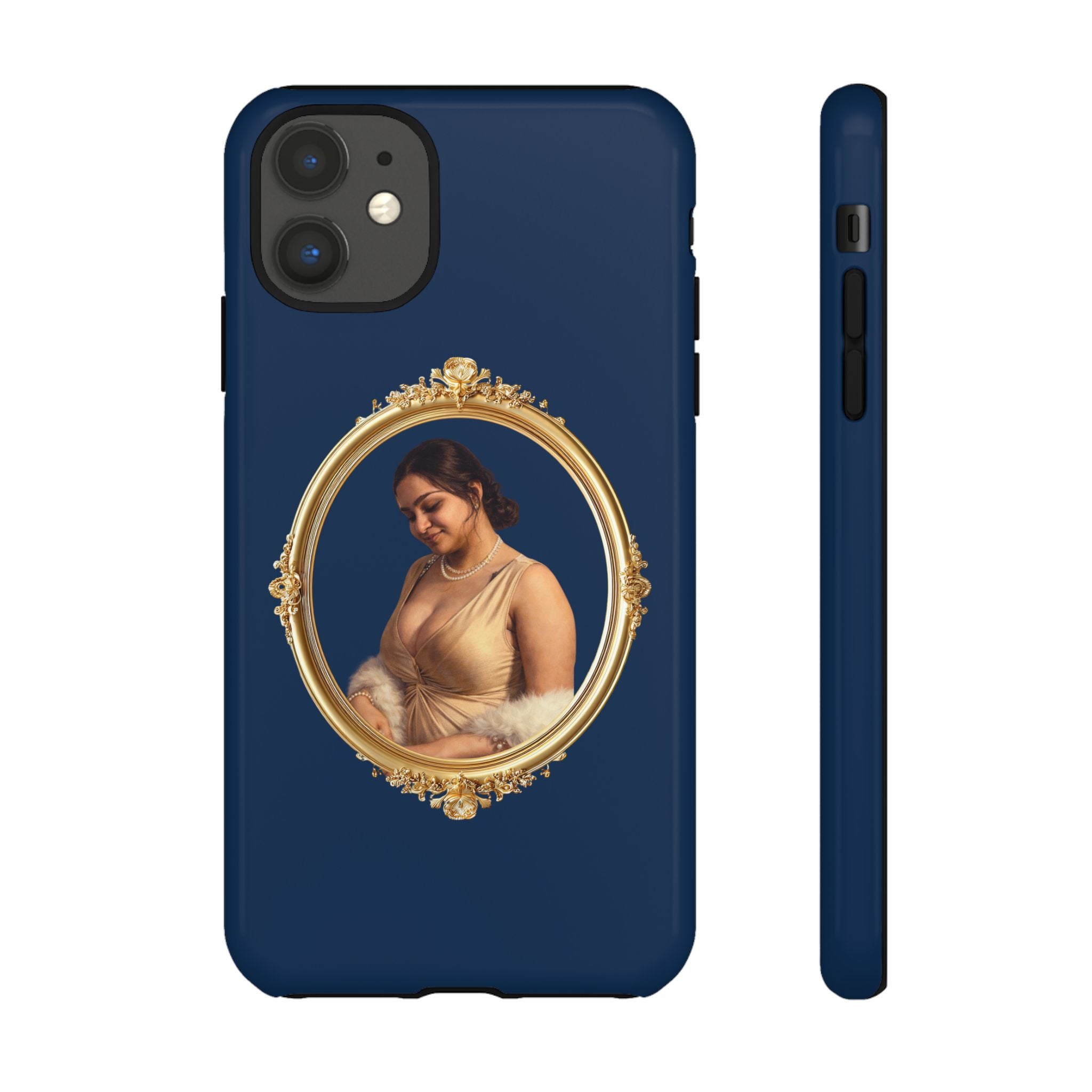 Vintage Portrait Phone Case — Elegant Gold Frame on Navy
