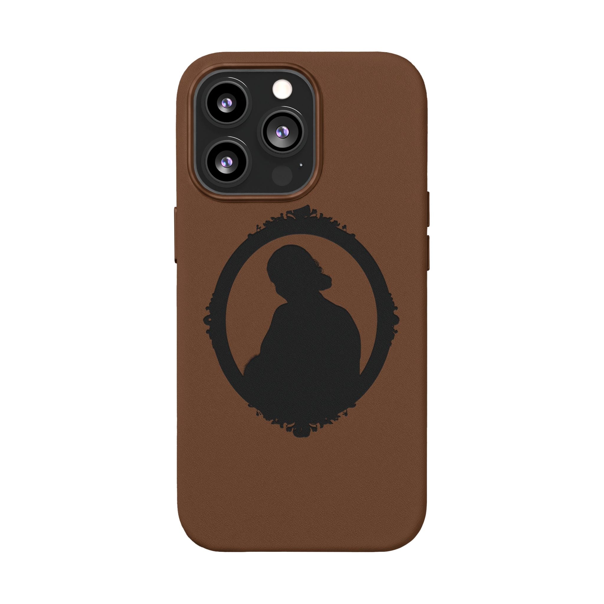 Engraved PU Leather Phone Case — Silhouette Outline Design