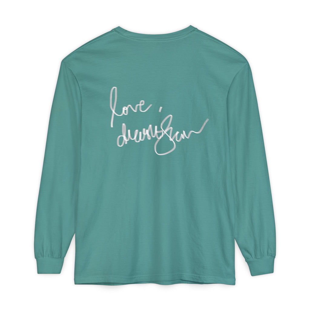 Shell Portrait Long Sleeve Tee — “We Will Be Home” Back Script