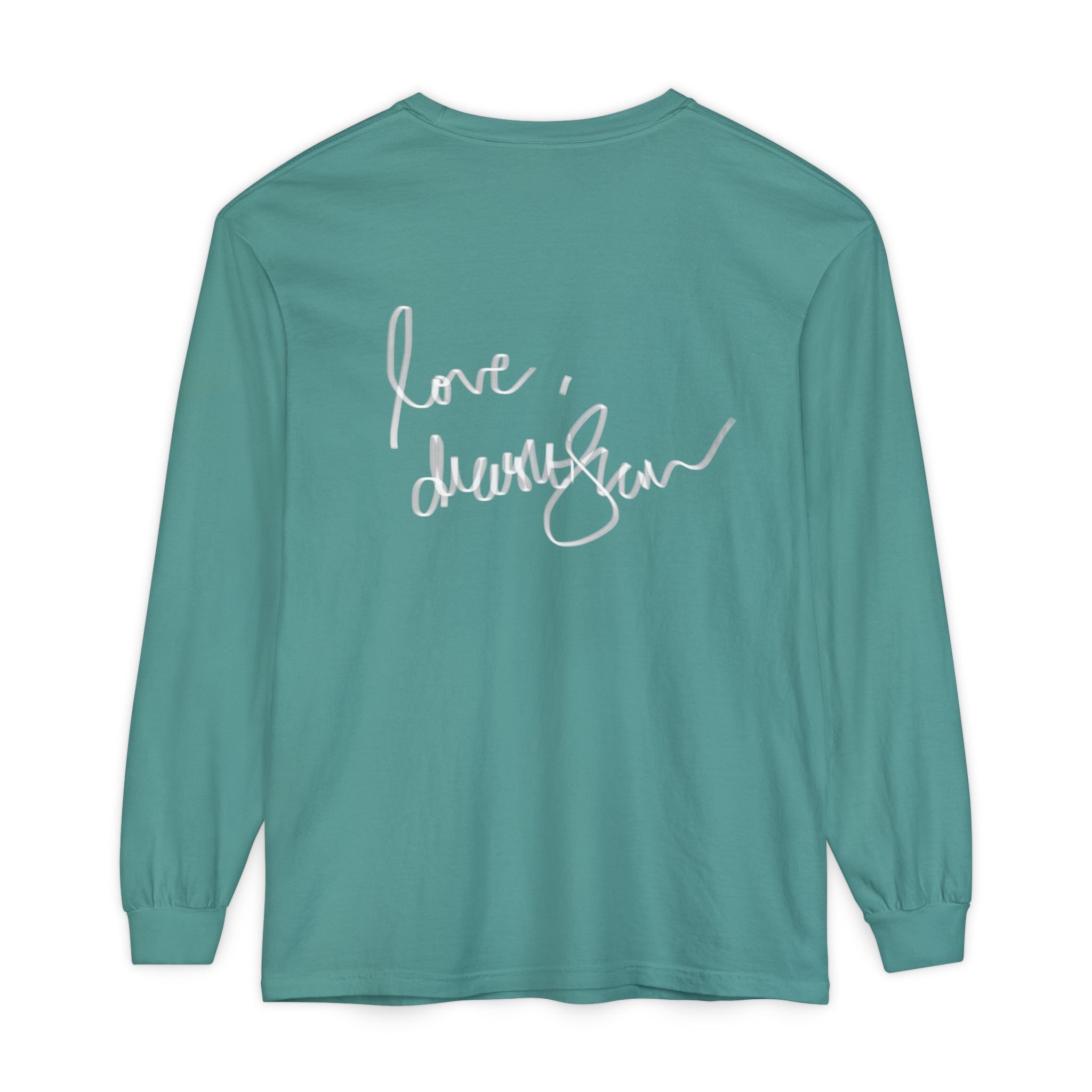 Shell Portrait Long Sleeve Tee — “We Will Be Home” Back Script