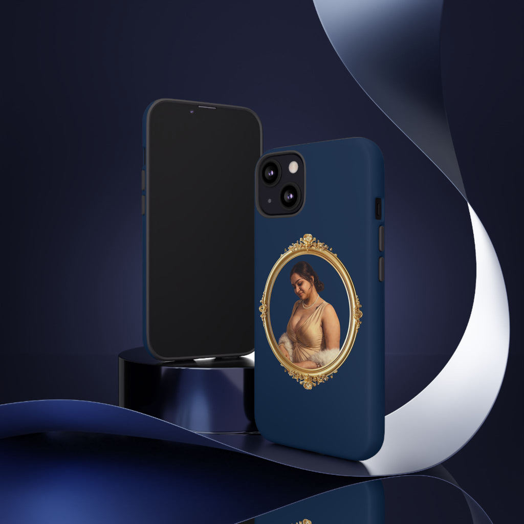 Vintage Portrait Phone Case — Elegant Gold Frame on Navy