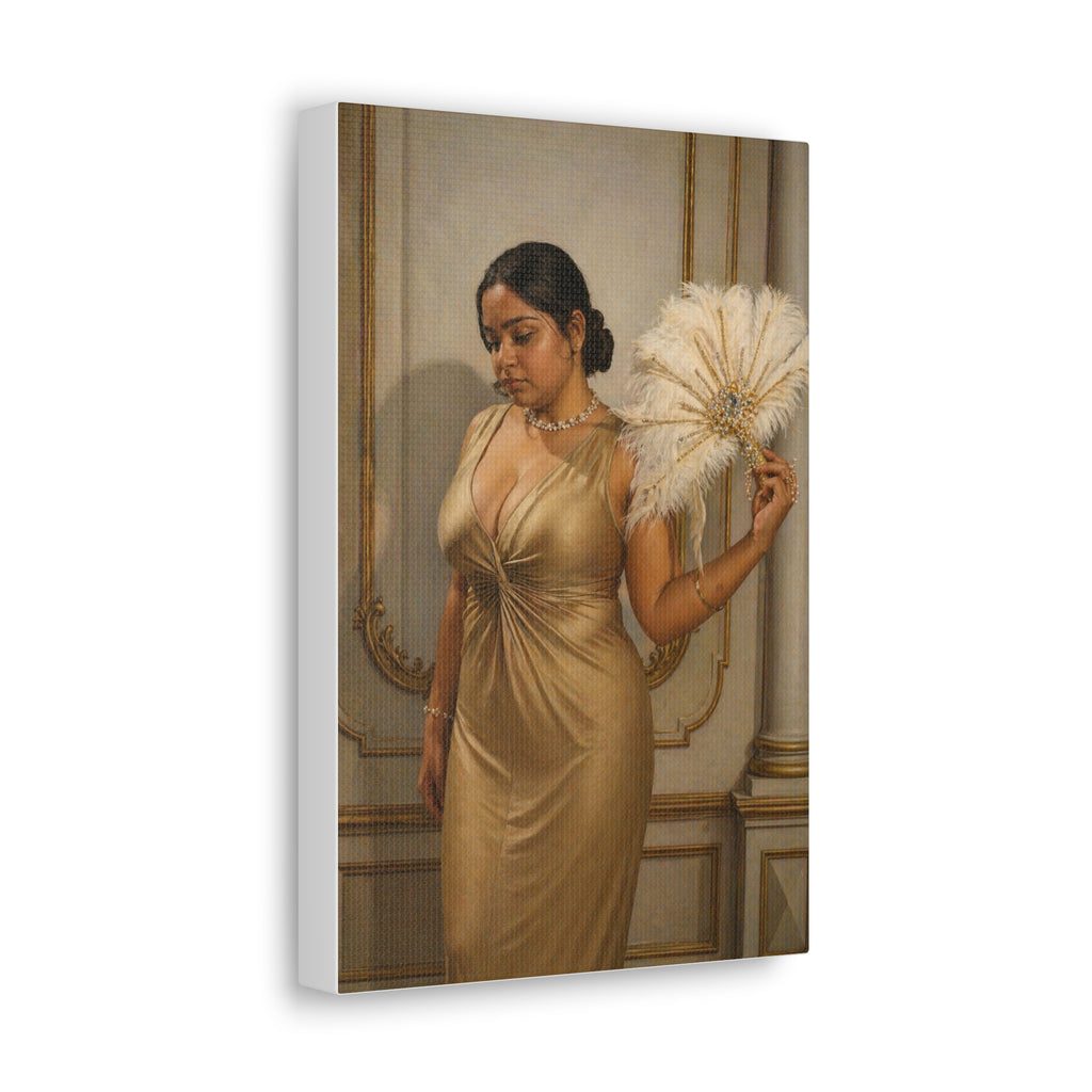 Vintage Glamour Canvas Print — Elegant Woman in Gold Gown Art