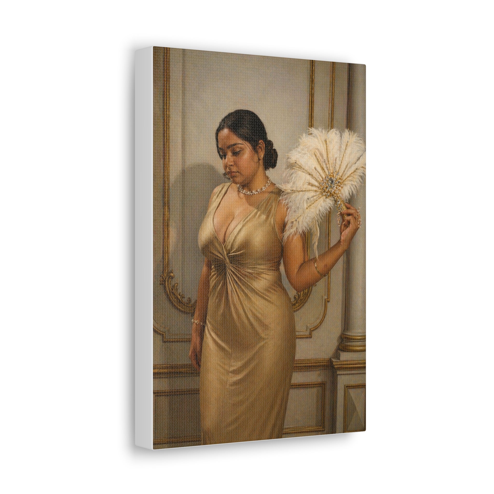 Vintage Glamour Canvas Print — Elegant Woman in Gold Gown Art