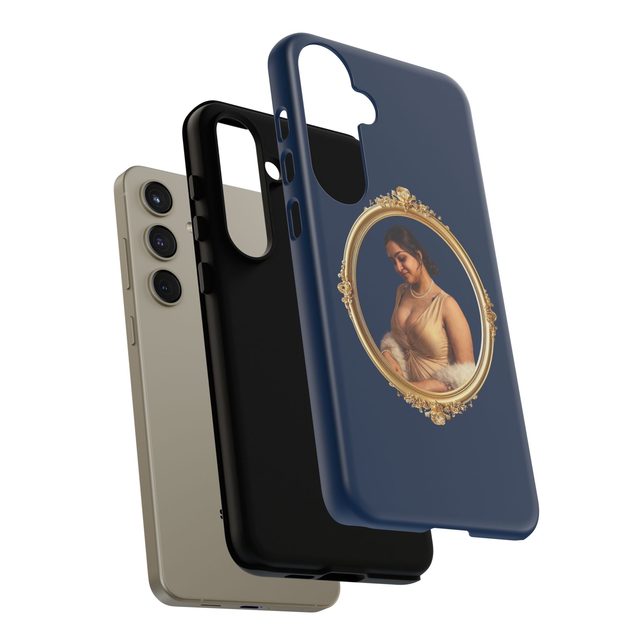 Vintage Portrait Phone Case — Elegant Gold Frame on Navy