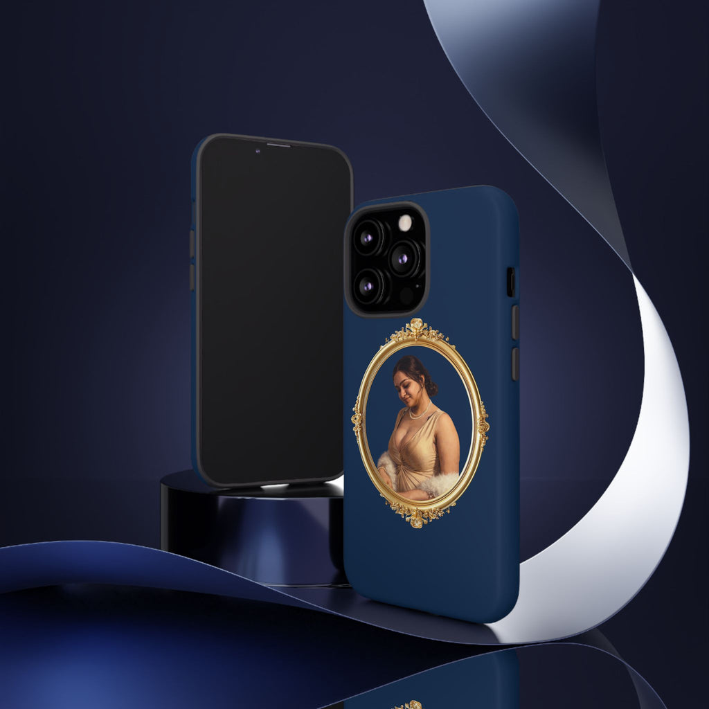 Vintage Portrait Phone Case — Elegant Gold Frame on Navy