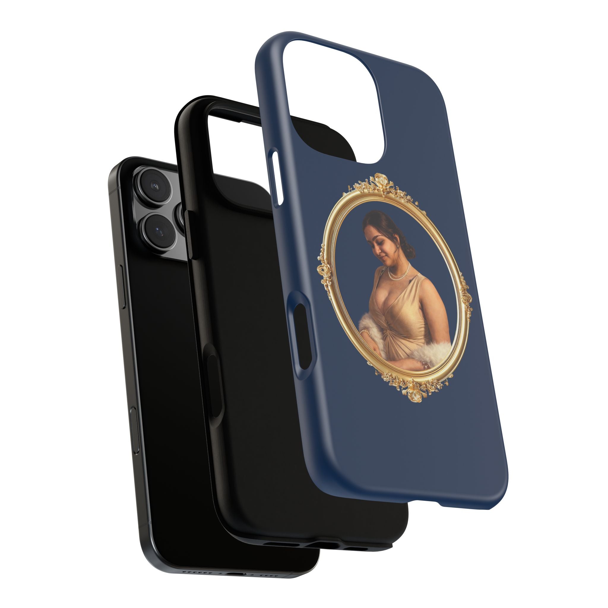 Vintage Portrait Phone Case — Elegant Gold Frame on Navy