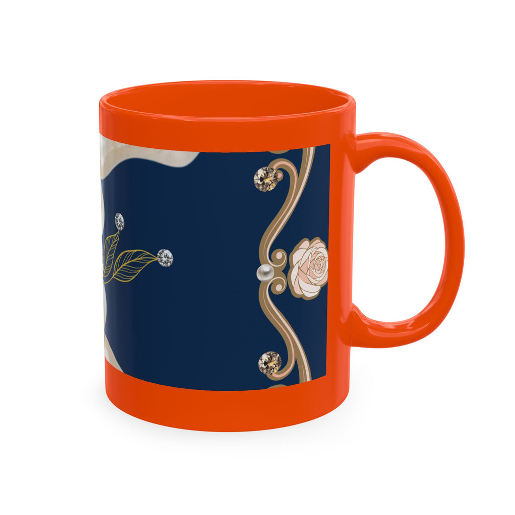 Pearl & Diamond Navy Ceramic Mug — Elegant Vintage Jewelry Design