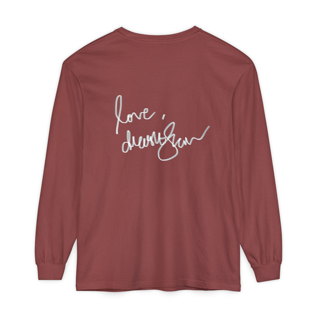 Long Sleeve T-Shirt — “Love, Dua Lipa” Shell Goddess Graphic