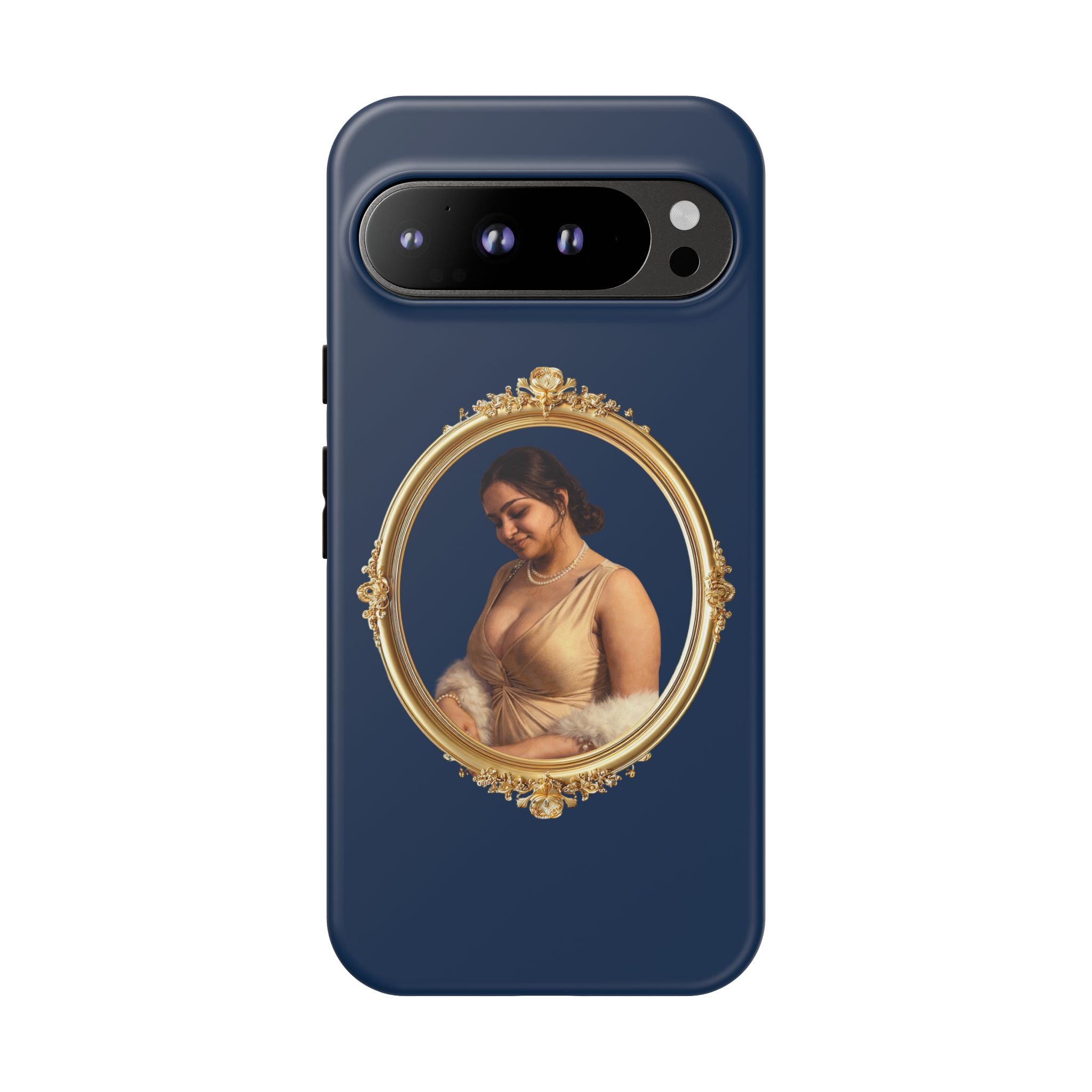 Vintage Portrait Phone Case — Elegant Gold Frame on Navy