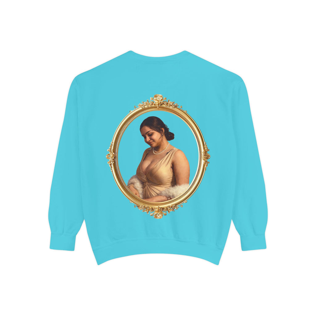 Floral Portrait Sweatshirt — Vintage Gold Frame Art Crewneck