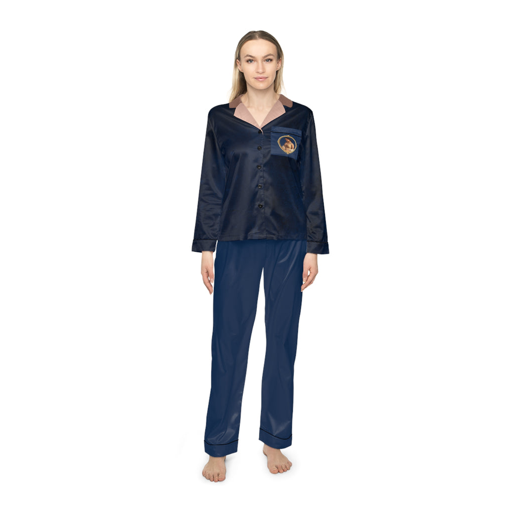 Navy Satin Women’s Pajama Set – Luxurious Two-Piece Sleepwear