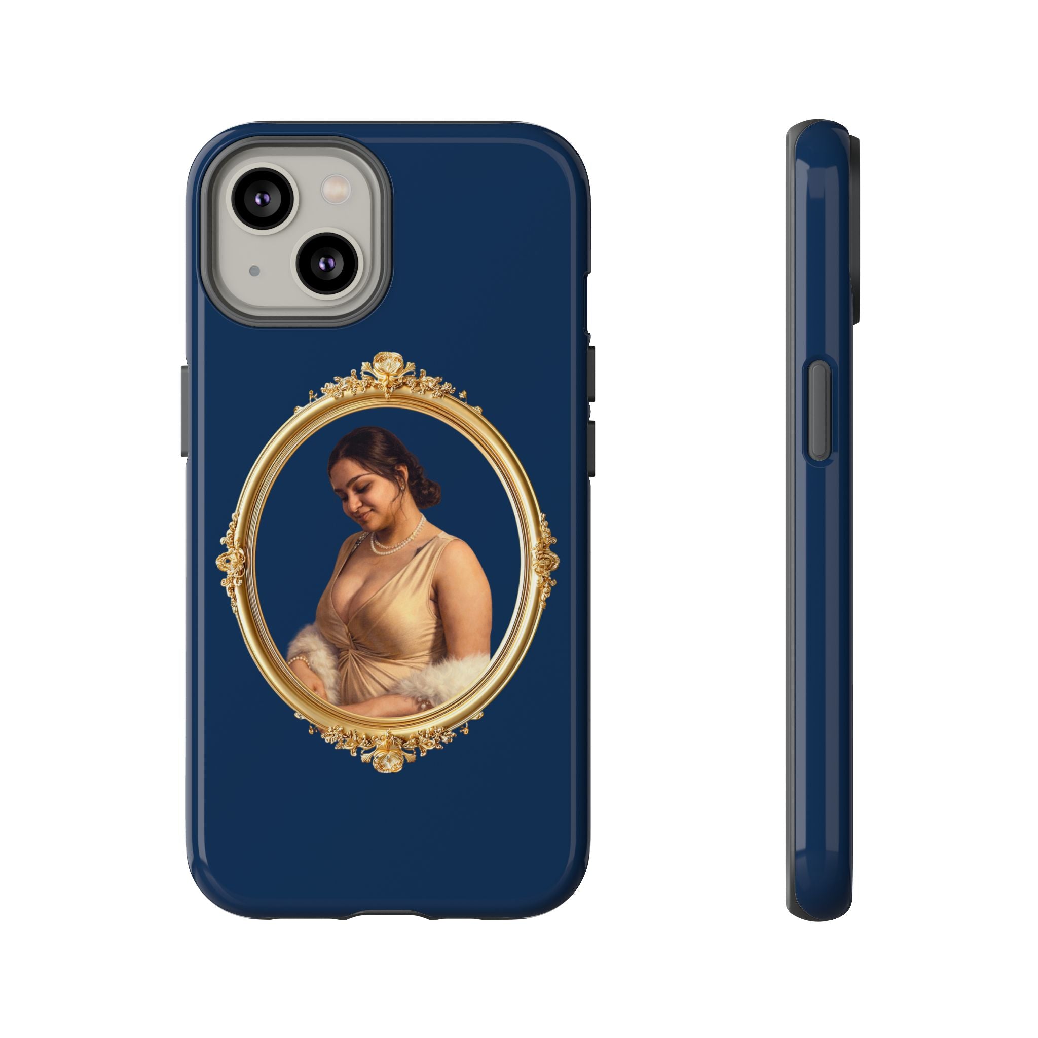 Vintage Portrait Phone Case — Elegant Gold Frame on Navy