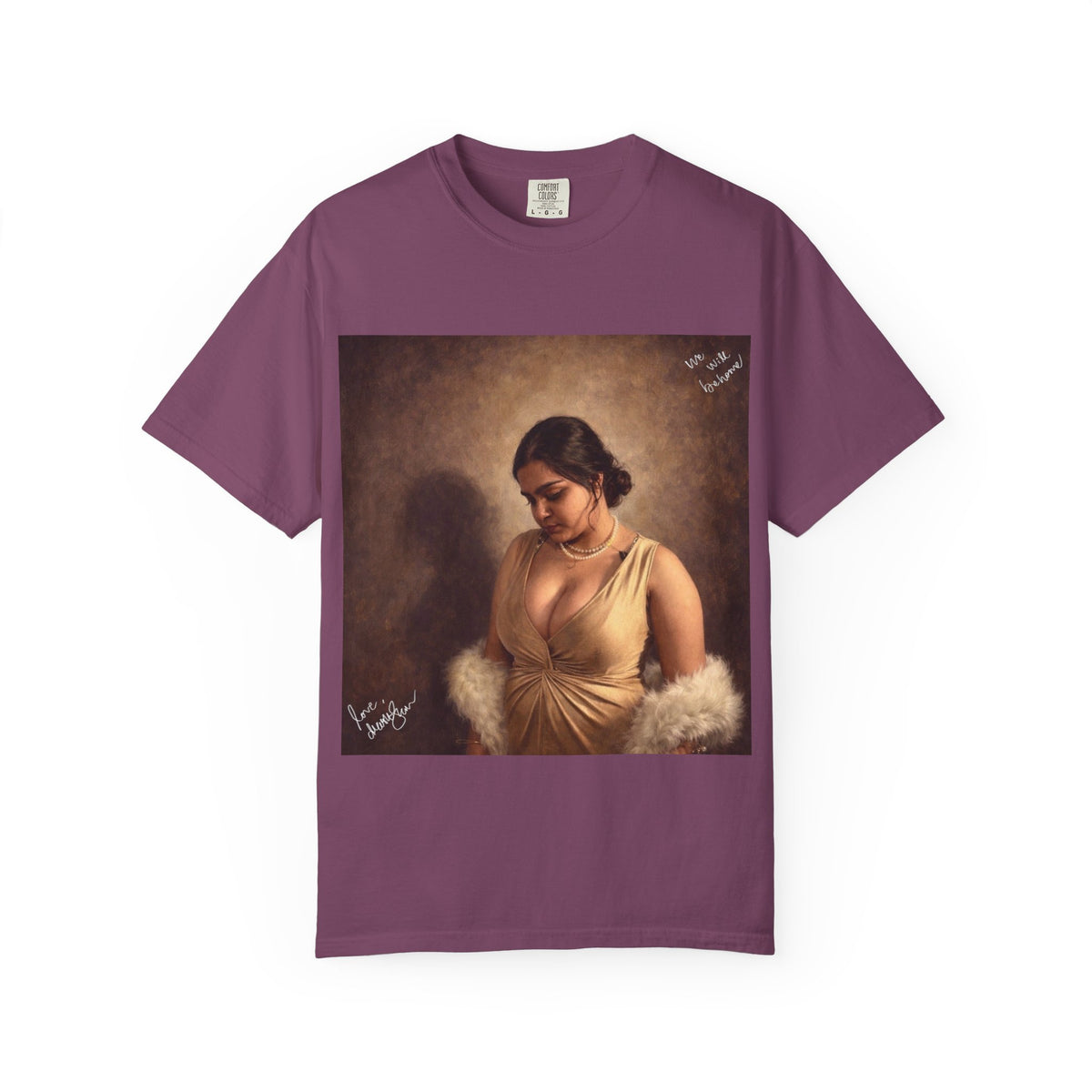 Drashti T-Shirt — Vintage Glam Portrait Tee with Signature "Love, Drashti"