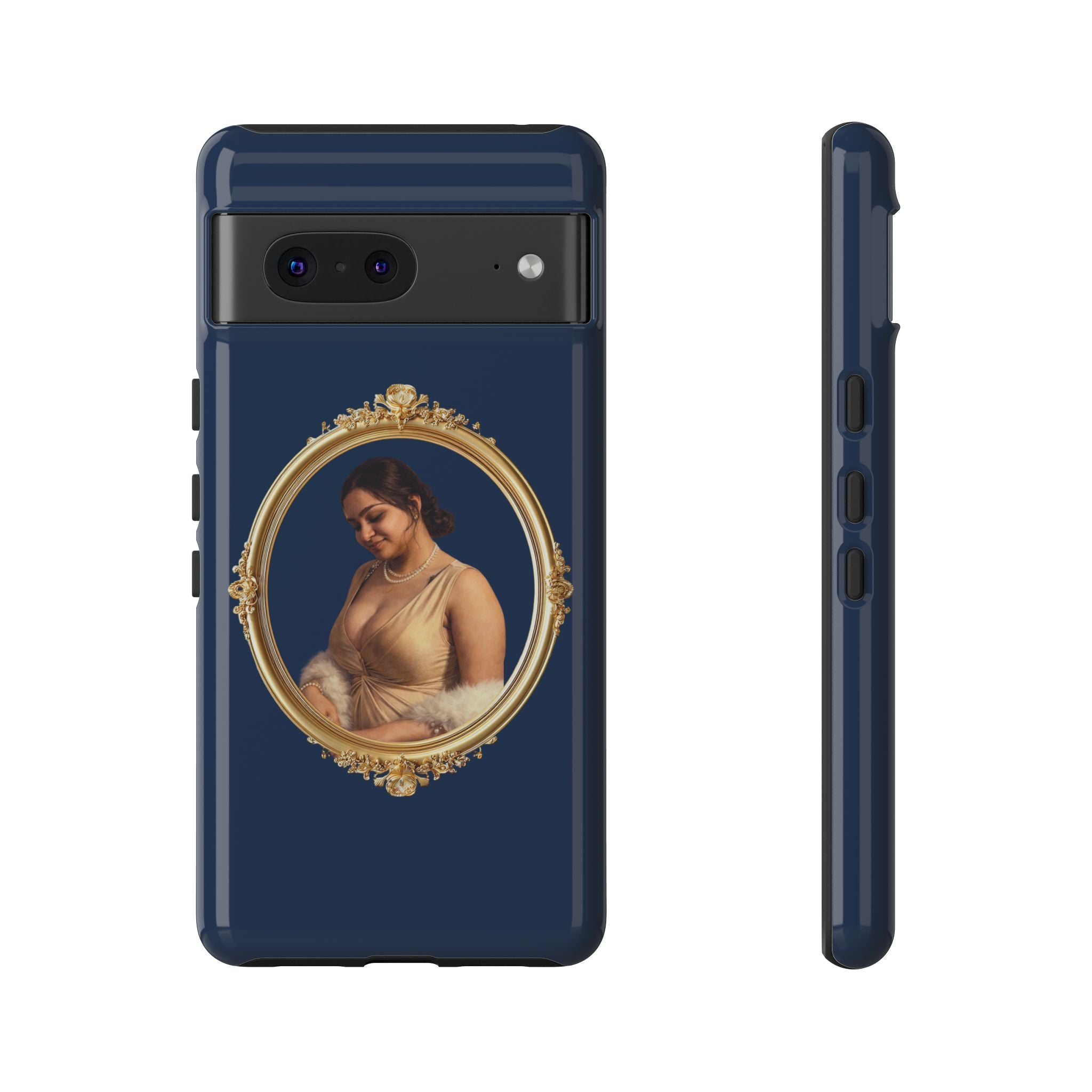 Vintage Portrait Phone Case — Elegant Gold Frame on Navy
